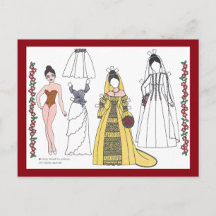Postal Postcarta tradicional de muñeca de papel de novia