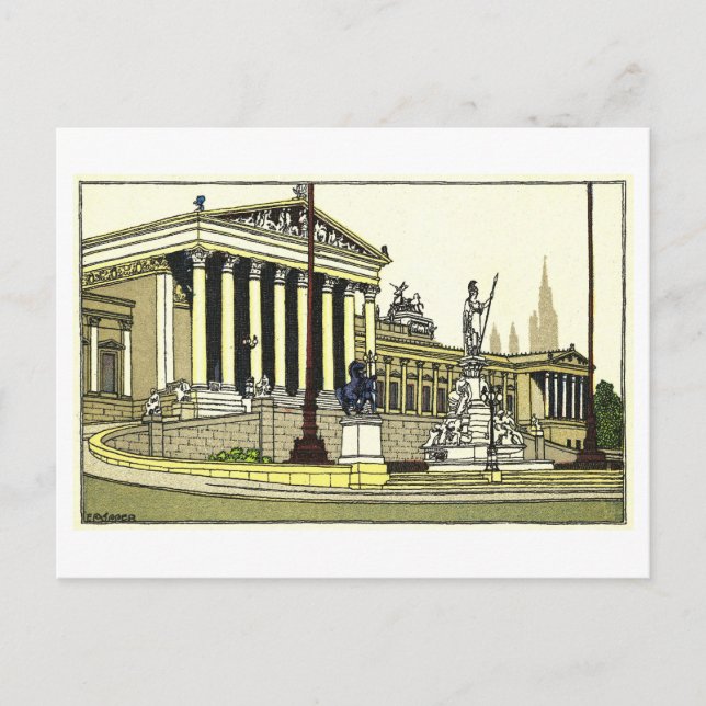 Postal Postcarta vintage al Parlamento de Viena (Anverso)