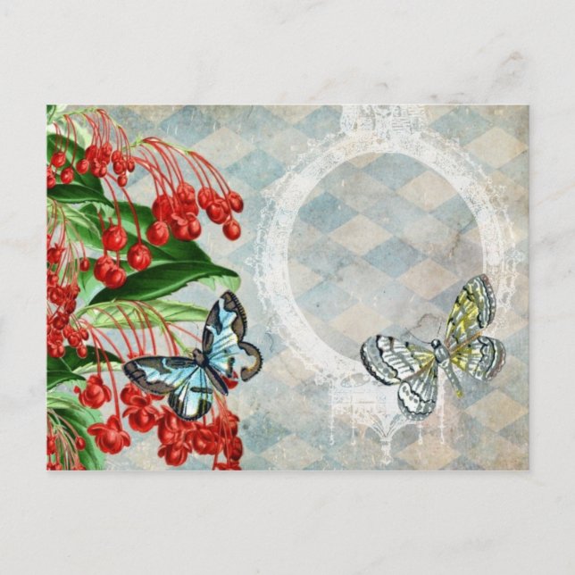 Postal Postcarta vintage Red Floral Argyle (Anverso)