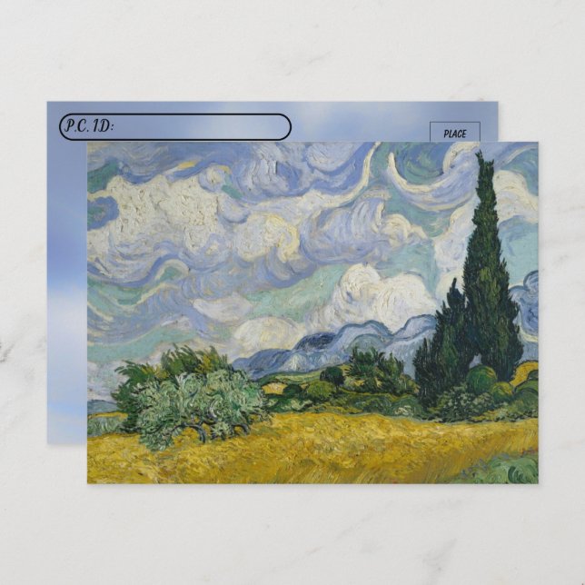 Postal Postcross - Wheatfields con Cypresses Van Gogh (Anverso / Reverso)