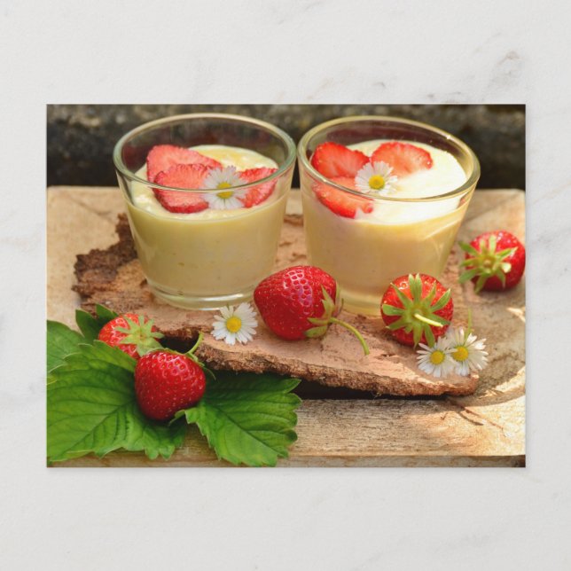 POSTAL POSTCROSSING DE POSTRE DE FRESAS Y VAINILLA (Anverso)