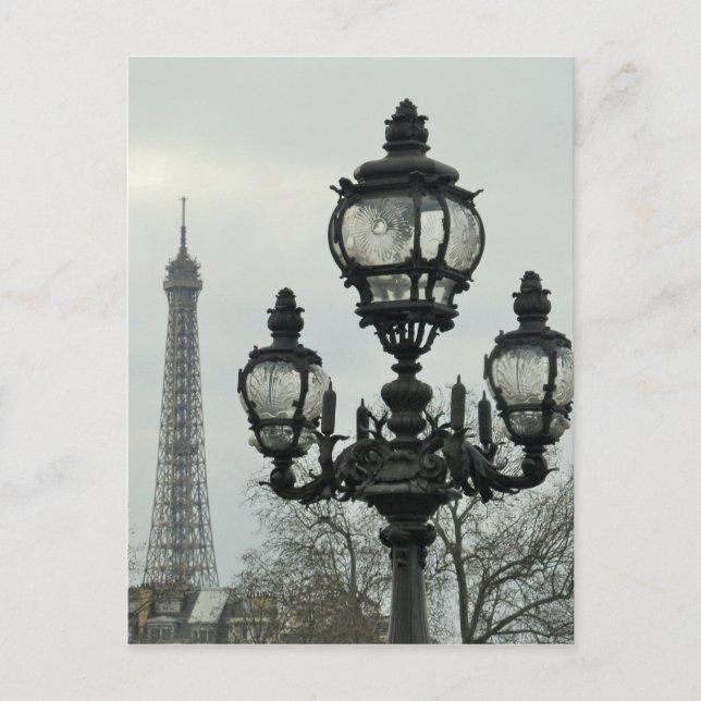 Postal Poste de la lámpara de París y escena de la torre (Anverso)