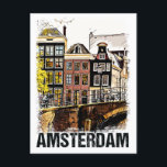 Postal Poste de viajes de vintage de las calles de Amster<br><div class="desc">Amsterdam City Streets Vintage Travel Poster Series grunge edición 08</div>