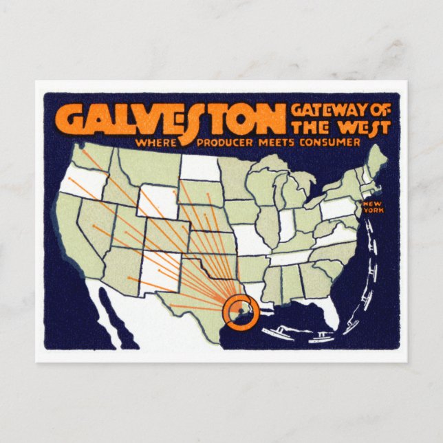Postal Poster 1920 de Galveston Tejas (Anverso)