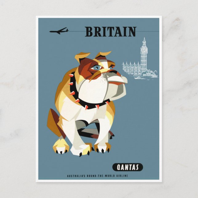 Postal Poster 1960 del viaje del bulldog de Qantas Gran (Anverso)