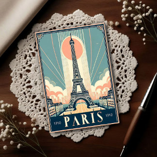 Postal Póster Art Déco de la Torre Eiffel de París de 191