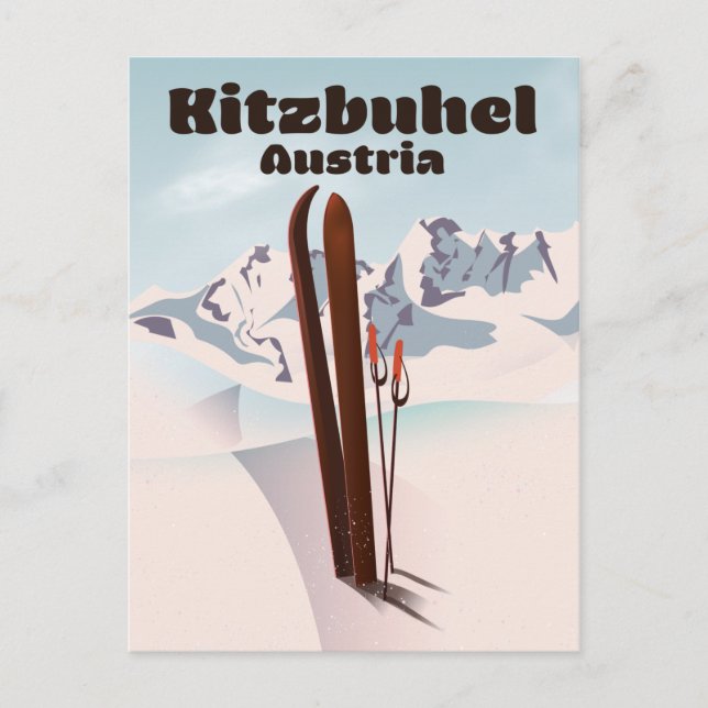 Postal poster austriaco de esquí kitzbuhel (Anverso)