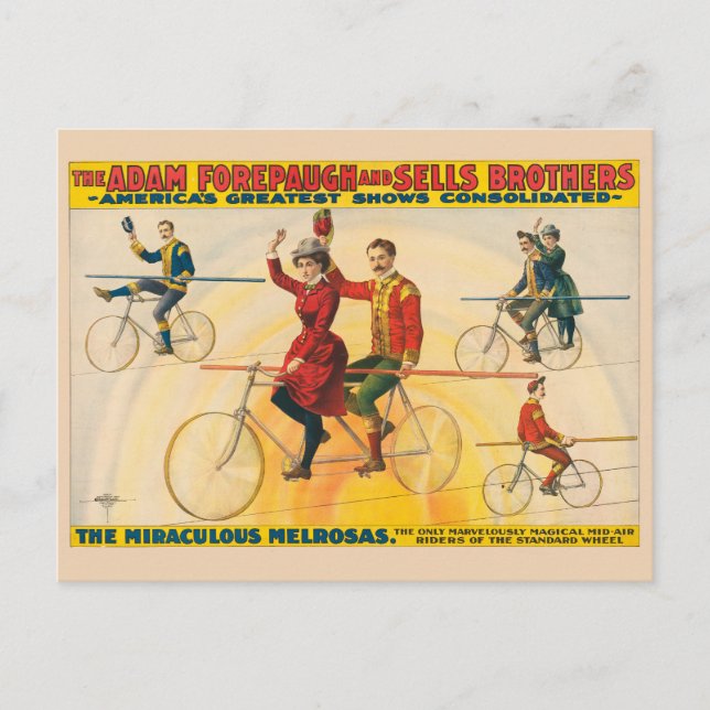 Postal Poster Circus Mostrando Los Jinetes De Bicicletas  (Anverso)