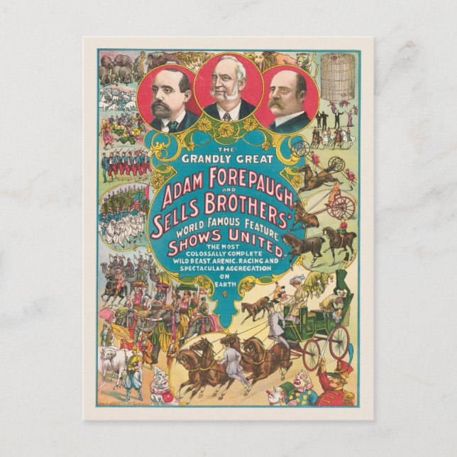 Postal Poster Circus Mostrando Muchas Escenas Circus (Anverso)