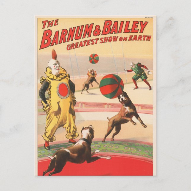 Postal Poster Circus Mostrando Payasos Con Perros Interpr (Anverso)