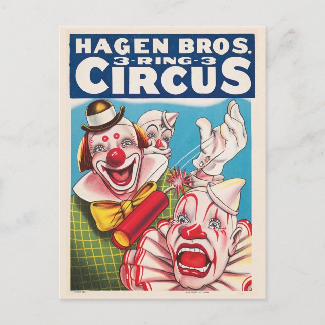 Postal Poster Circus Mostrando Rostros De Payaso Y Cracke (Anverso)