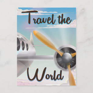 Postal Póster clásico de avión Viaja por el mundo