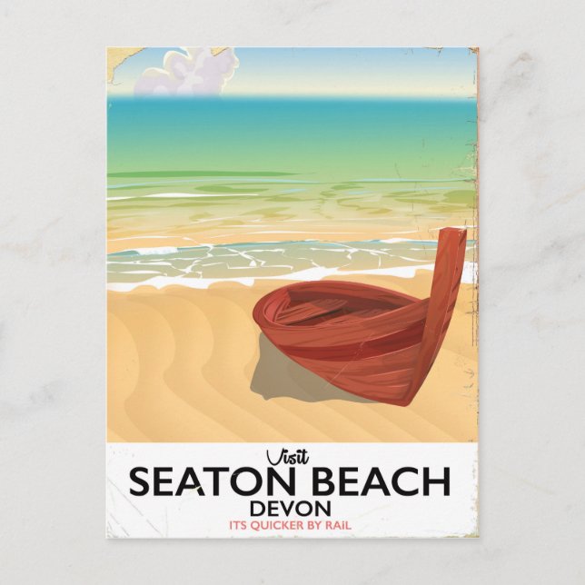 Postal Poster costero vintage de Seaton Beach Devon (Anverso)