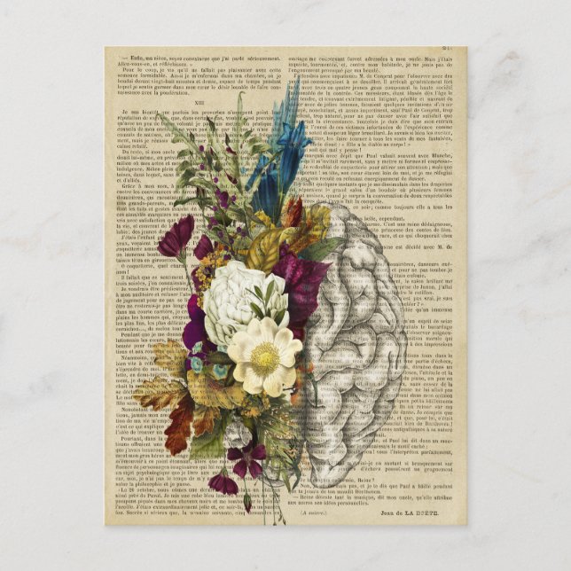 Postal poster de anatomía cerebral floral médica (Anverso)