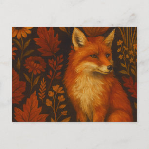 Postal Póster de arte de zorro de otoño - Bosque de otoño