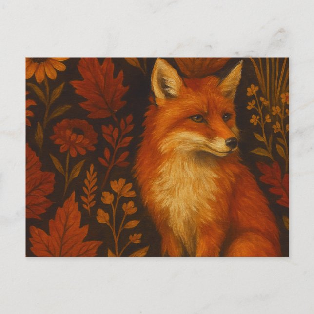 Postal Póster de arte de zorro de otoño - Bosque de otoño (Anverso)