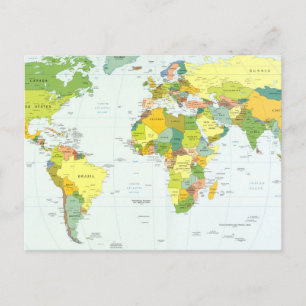 Postal Póster de Atlas Mapa Mundial Político: Decoración