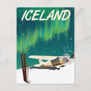 Postal Póster de avión de esquí al estilo vintage de Isla