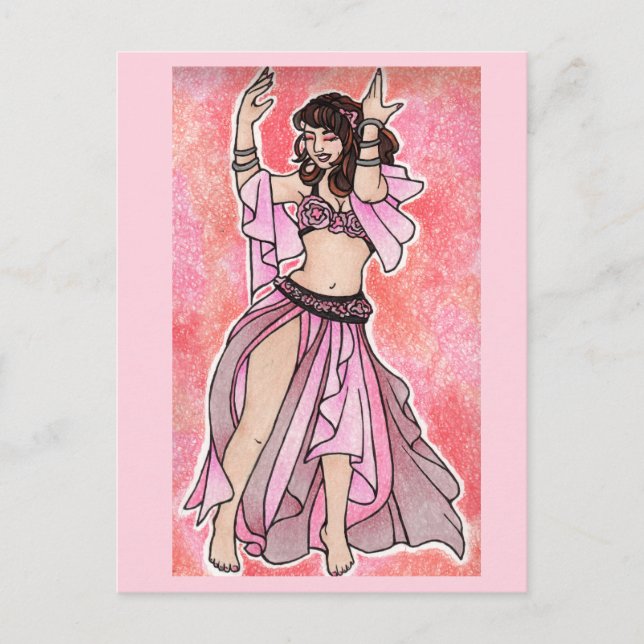 Postal Póster de bailarina del vientre rosa Habibi (Anverso)