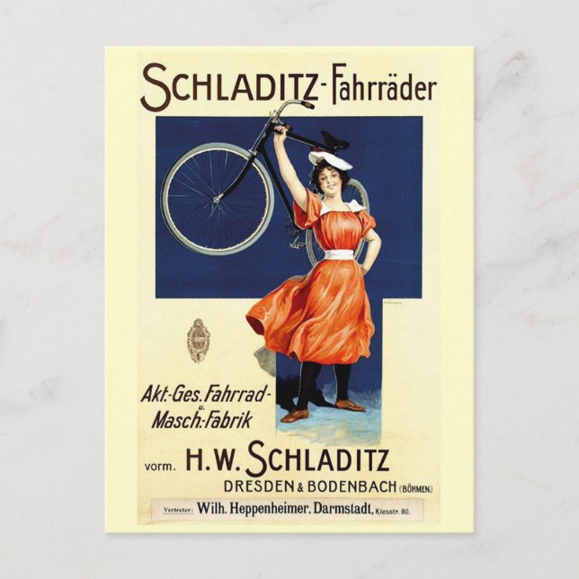 Postal Poster de bicicletas de época Schladitz-Fahräder (Anverso)