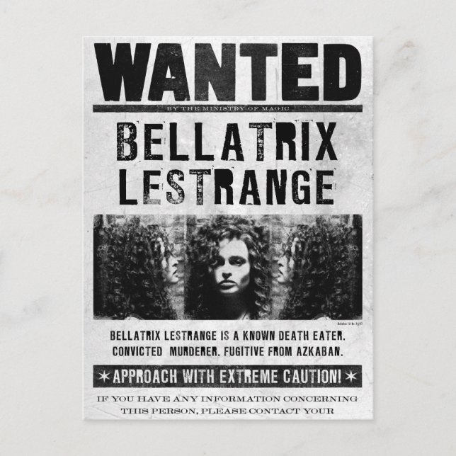 Postal Póster de búsqueda de Bellatrix Lestrange (Anverso)