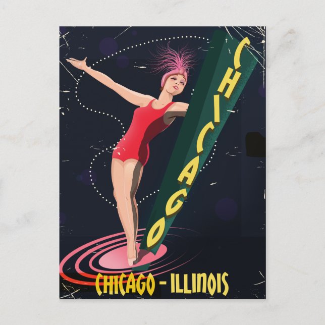 Postal Poster de Chicago Illinois Vintage TRAVEL (Anverso)