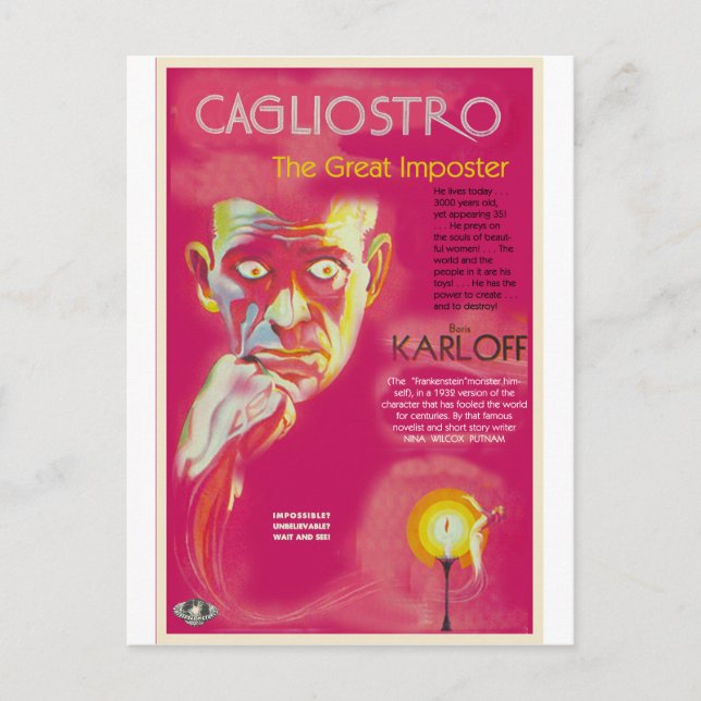 Postal Poster de cine de Cagliostro (Boris Karloff) (Anverso)