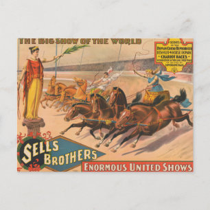 Postal Póster de circo antiguo de una carrera de carros r