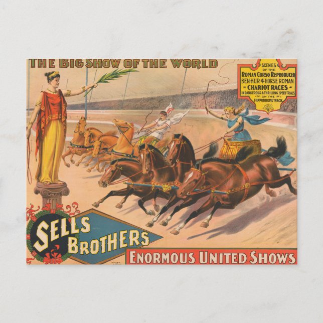 Postal Póster de circo antiguo de una carrera de carros r (Anverso)