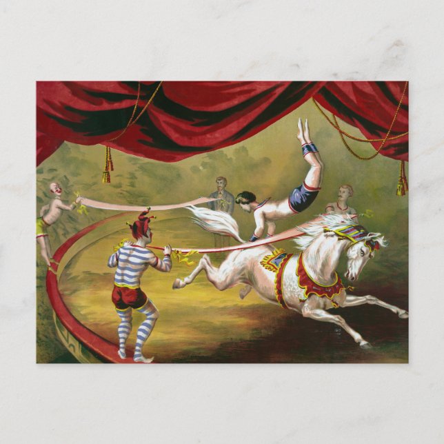 Postal Poster De Circo Con Acrobat Actuando A Caballo. (Anverso)