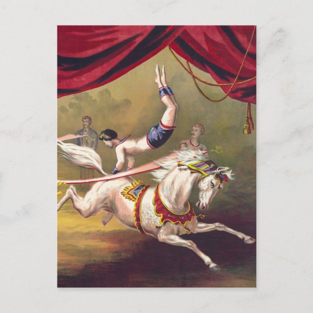 Postal Poster de circo con acróbata a caballo (Anverso)