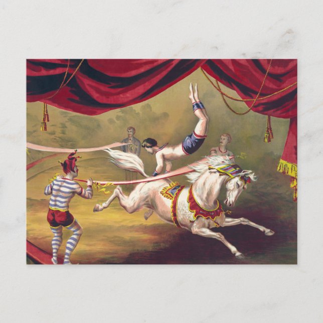 Postal Poster de circo con acróbata a caballo (Anverso)