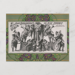Postal Póster de circo de elefantes tocando instrumentos