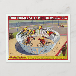 Postal Poster De Circo De Las Siete Gaynells En Bicicleta