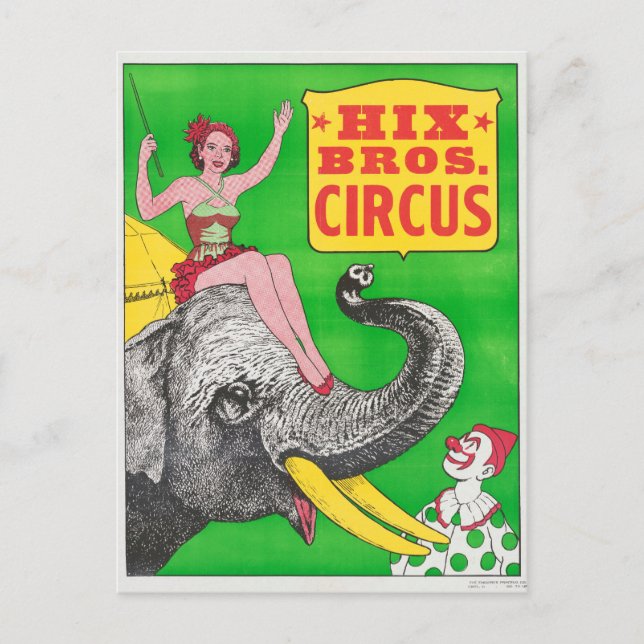 Postal Poster De Circo Mostrando A Una Mujer Un Elefante  (Anverso)