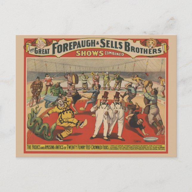 Postal Póster de circo que muestra las divertidas travesu (Anverso)