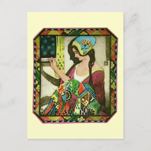 Postal Póster de colchonera Art Nouveau – Mujer de costur