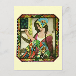 Postal Póster de colchonera Art Nouveau – Mujer de costur
