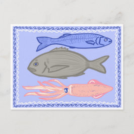 Postal Póster de comida mediterránea de pescado de tabern