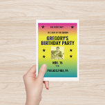 Postal Poster de Concierto de Ombre Vintage con Personali<br><div class="desc">Crea tu propia postal personalizado al estilo de un poster de concierto vintage. Anunciar tu propia actuación musical, lanzar un fiesta mecedor y más. Todo el texto está listo para su personalizado. Las letras negras audaces se colocan sobre un fondo de color magenta, amarillo y cian oscuro. Una foto cuadrada...</div>