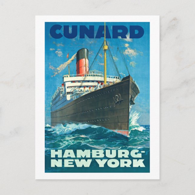Postal Poster DE CUNARD OCEAN LINER HAMBURG NEW YORK (Anverso)