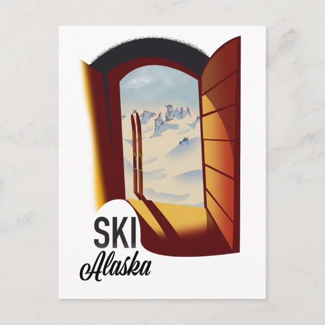 Postal Póster de esquí al estilo vintage de Alaska (Anverso)