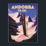 Postal Poster de esquí de Andorra.<br><div class="desc">Afiche de viaje de esquí de estilo vintage de Andorra.</div>