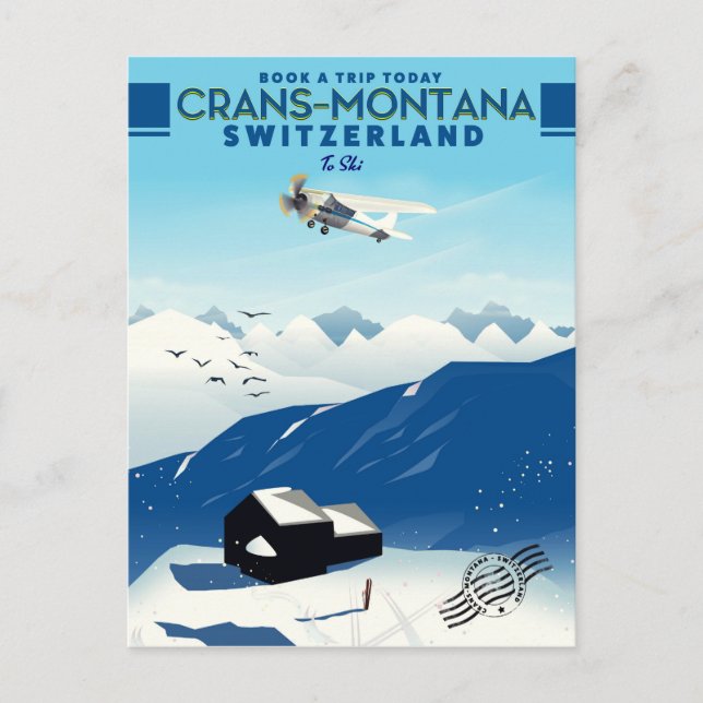 Postal poster de esquí de crans montana (Anverso)