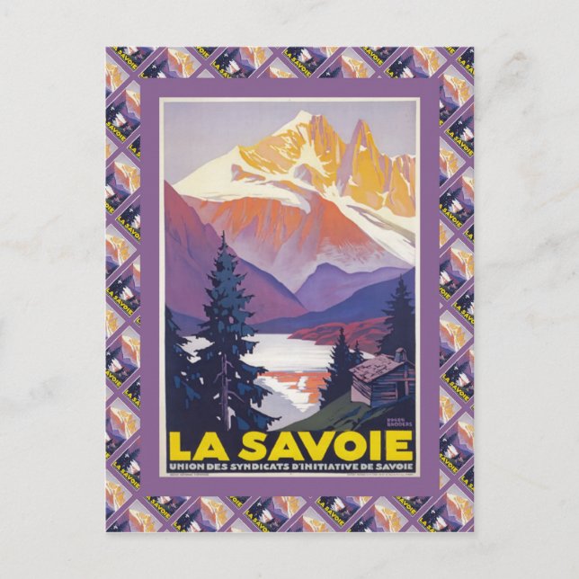 Postal Poster de esquí de época, Francia, La Saboya, (Anverso)