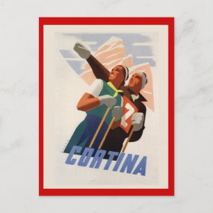 Postal Poster de esquí de época, Italia, Dolomitas Cortin