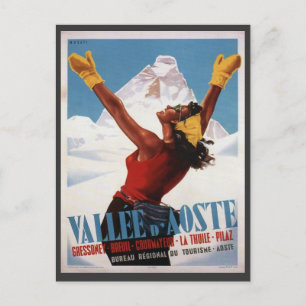 Postal Poster de esquí de época, Italia, Val d'Aosta