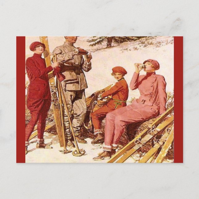 Postal Poster de esquí de época, moda en el lugar (Anverso)