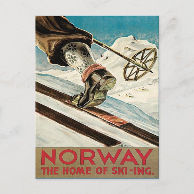 Postal Poster de esquí de época, Noruega (Anverso)