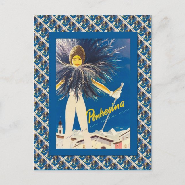 Postal Poster de esquí de época, Pontresina (Anverso)